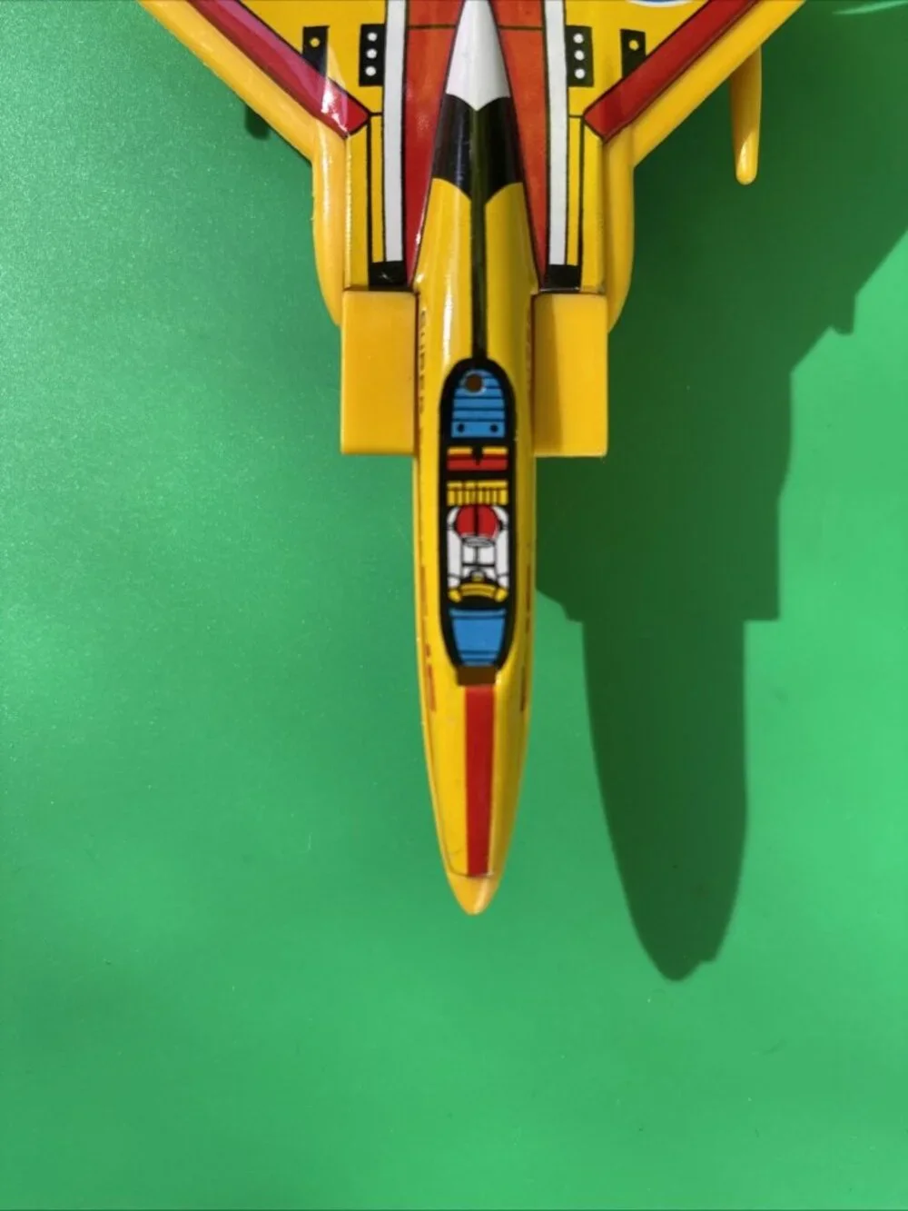 Jimmy Toys 6.8” Super Fighter F-15 Jet Plane Vintage Plastic Tin Toy Yellow